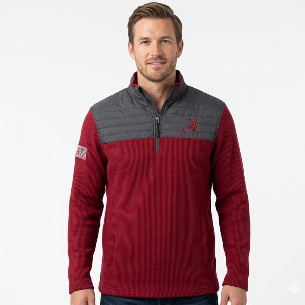 Alabama Crimson Tide Quarter Zip Pullover Corded Fleece and Quilting Mens sz M